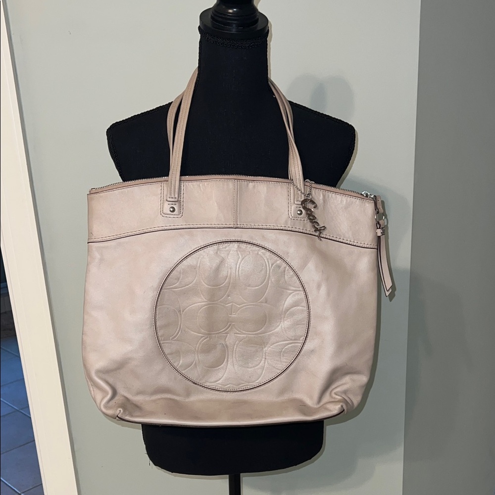 Coach Beige Leather Tote Bag